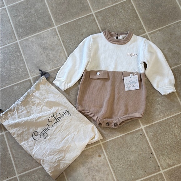 Copper Pearl Baby Romper in Cream and Tan - Picture 1 of 3